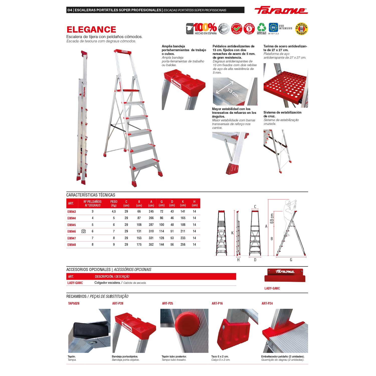 EN946 | ELEGANCE | Escalera de tijera con peldaños cómodos Peldaños 6