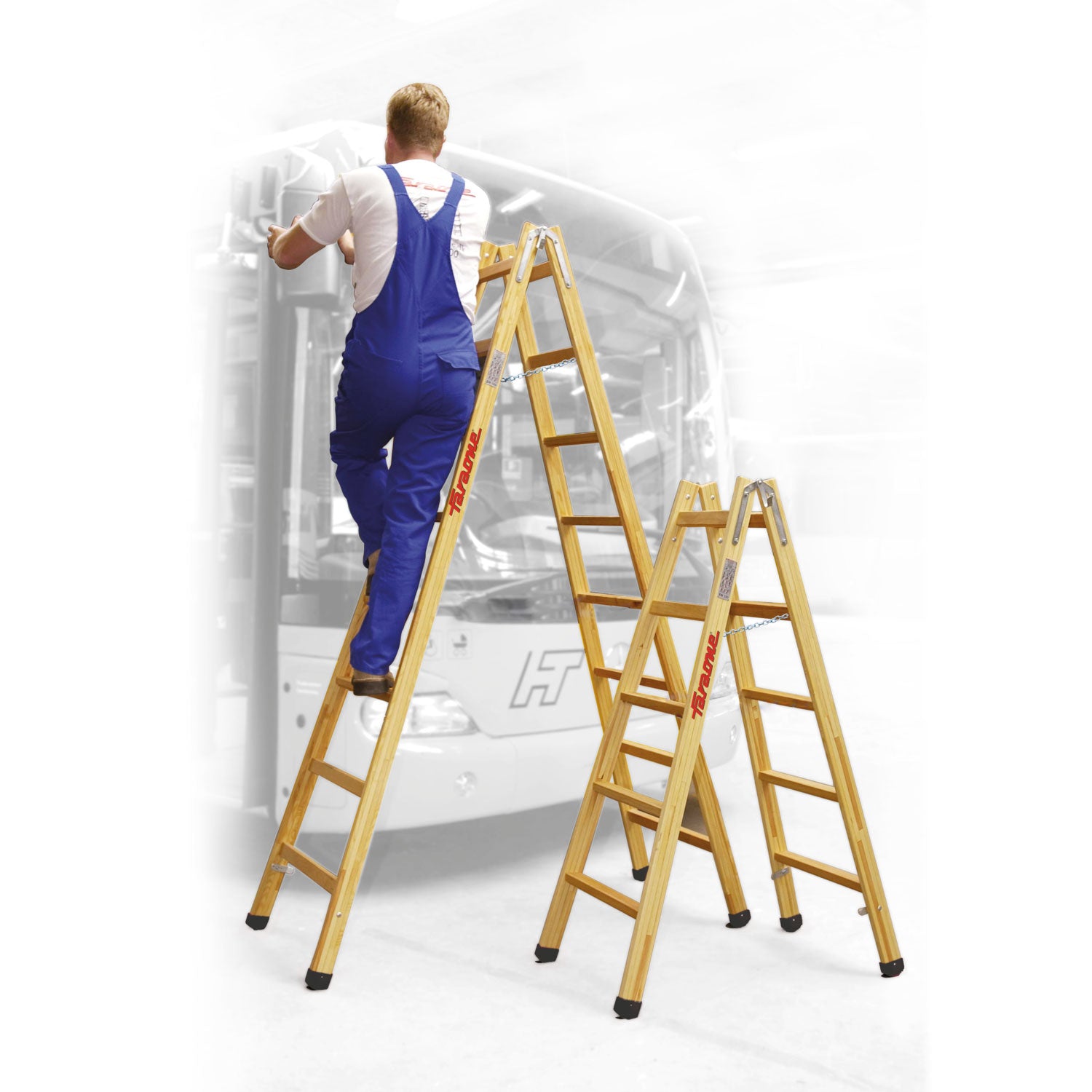 LD09 | LDB | Escalera doble subida de madera Peldaños 9+9