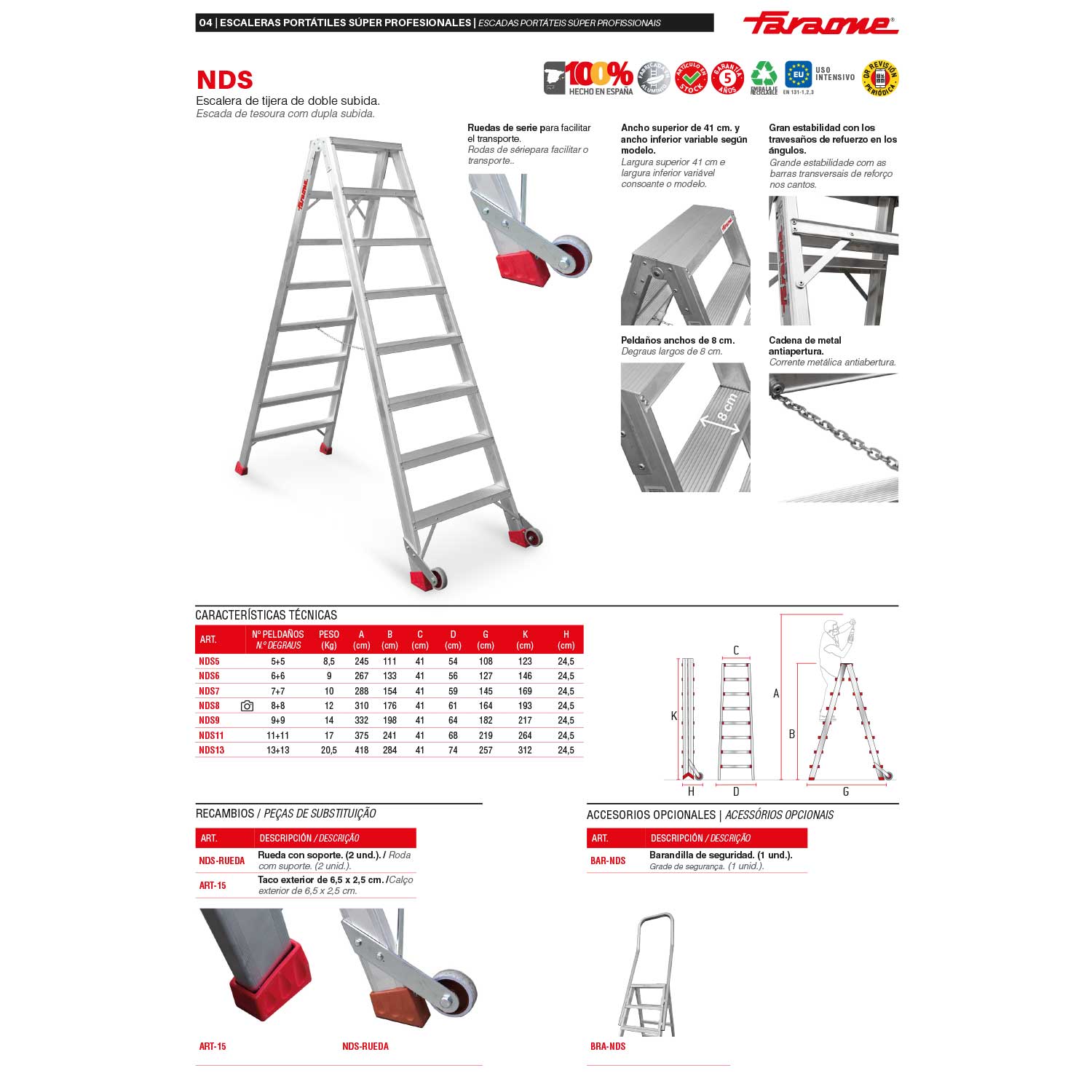 NDS6 | NDS | Escalera de tijera de doble subida Peldaños 6+6