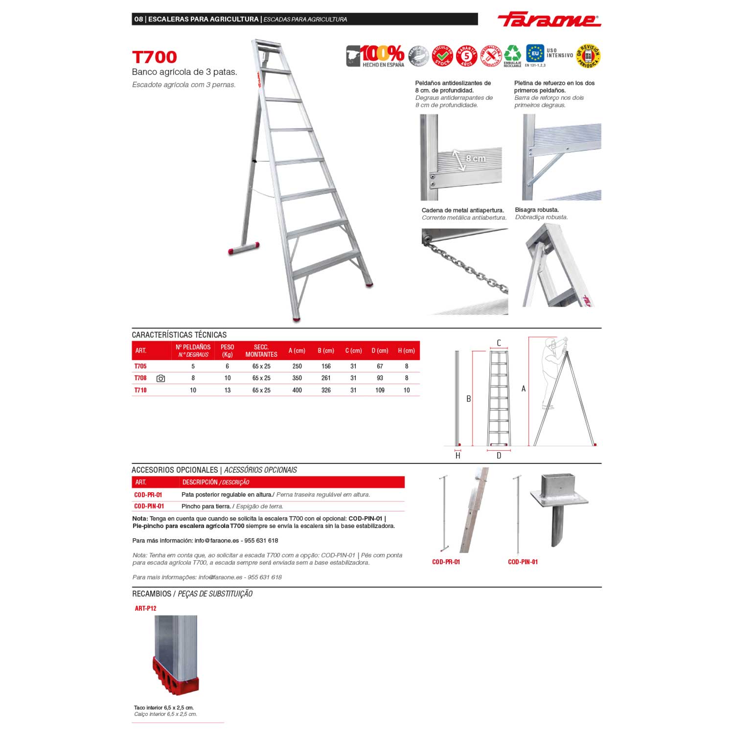 T705 | T700 | Banco agrícola de 3 patas Peldaños 5